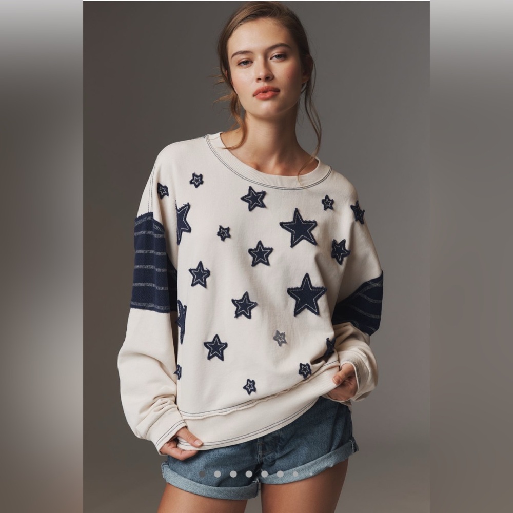 Anthropologie Pilcro Star Patch Oversized Sweatshirt
